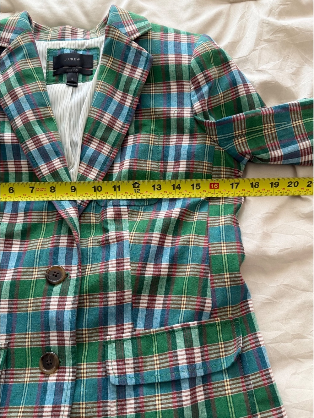 J.Crew Rhodes Plaid Blazer Women’s Size 4 Green Blue Preppy Jacket - Picture 4 of 5